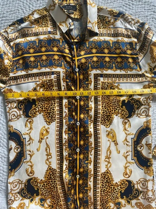 Zara Satin Print Button-Up Shirt – Baroque Pattern Long Sleeve - Picture 10 of 11